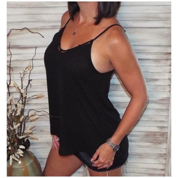 Ladder Design Chiffon Tank Black 1318 - Picture 2 of 5